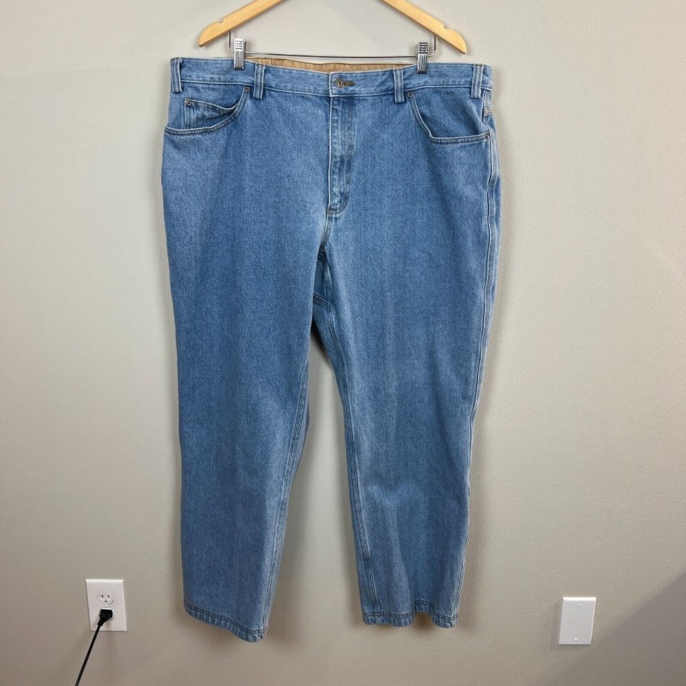Duluth Trading Co Jeans 44x30 Mens Blue Light Wash Cotton Denim Straight Leg